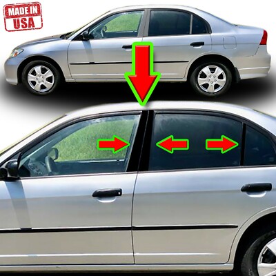 Black Pillar Trim For Honda Civic 01 05 4dr 6pc Set Door Cover Piano Post Ebay