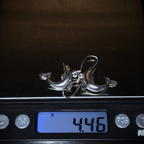 925 Sterlingsilber Hänger Delphin Draht Haken Ohrringe ~ 1 4/8" T x 3/4" B 4,46 g - Bild 6 von 10