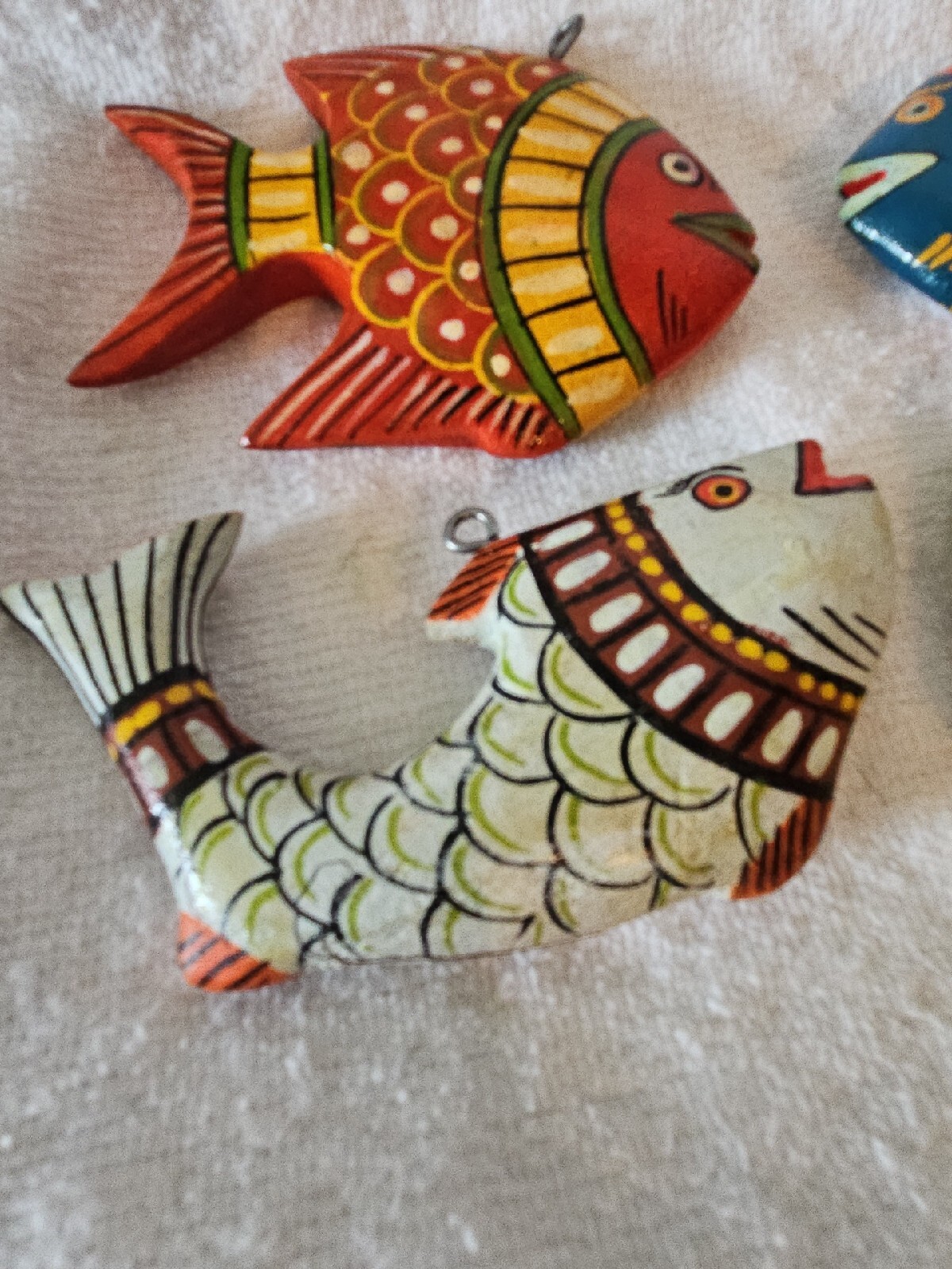 Set of 4 Tropical Fish Ornaments, Hand Carved & Painted Bright