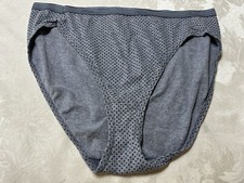 Vtg HANES Cotton Blend Signature Waistband Hi-Cut 8/XL Gray Polka Dot Panties