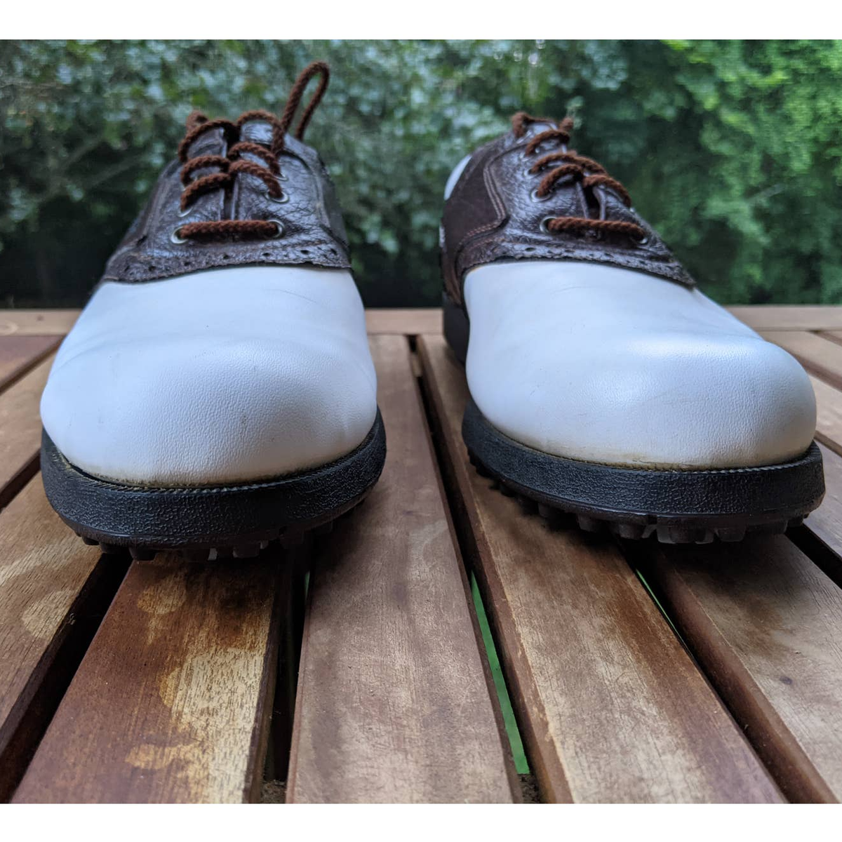 Men\'s Fot Joy Originals Saddle Brown & White Golf Shoes With Spikes Size 8M Foot-joy DryJoys Golf Shoes - Metal Spikes Vintage... | Depop main image 2
