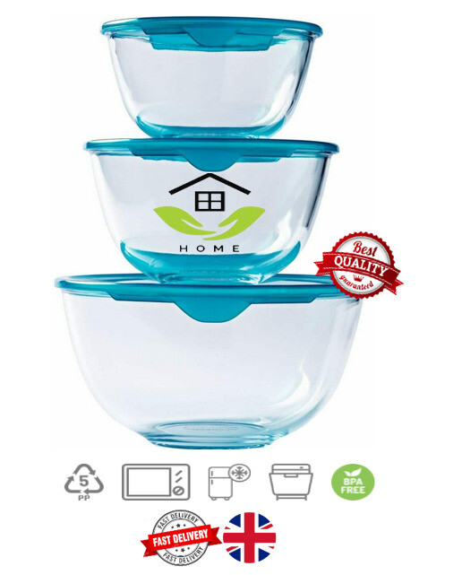 Pyrex Mixing Bowl Set with Lids 05L 1L 2L Glass Set of Cook