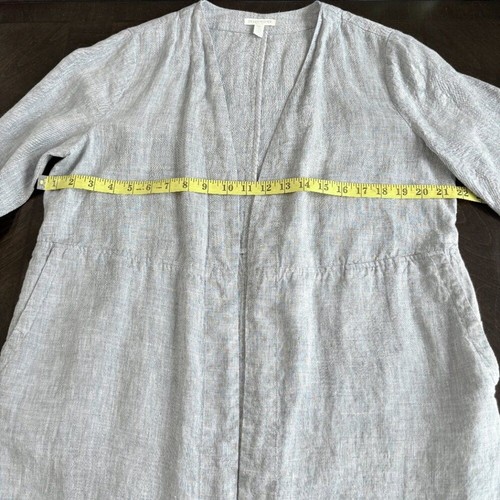 Eileen Fisher Organic Linen Blue Duster Jacket Open Front Lagenlook Mature Sz PM - Picture 9 of 9