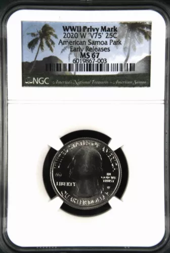 2020-W ‘V75’ 25C NGC MS67 Early Releases WWII Privy Mark American Samoa Park