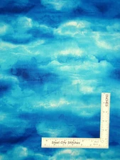 Cloud Sky Aqua Blue Digital Cotton Fabric Timeless Treasures CD6765 By The Yard