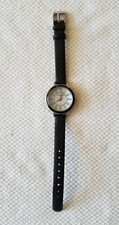 Liz Claiborne Silver Tone Watch MOP Dial Black Faux Band 5.5"-7.5" New Battery