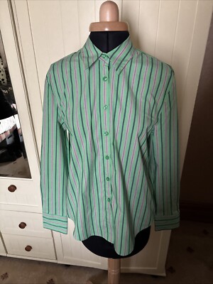 PRIMARK Green Stripe Cotton Blend Long Sleeve Collared Shirt Blouse Size 10 NEW