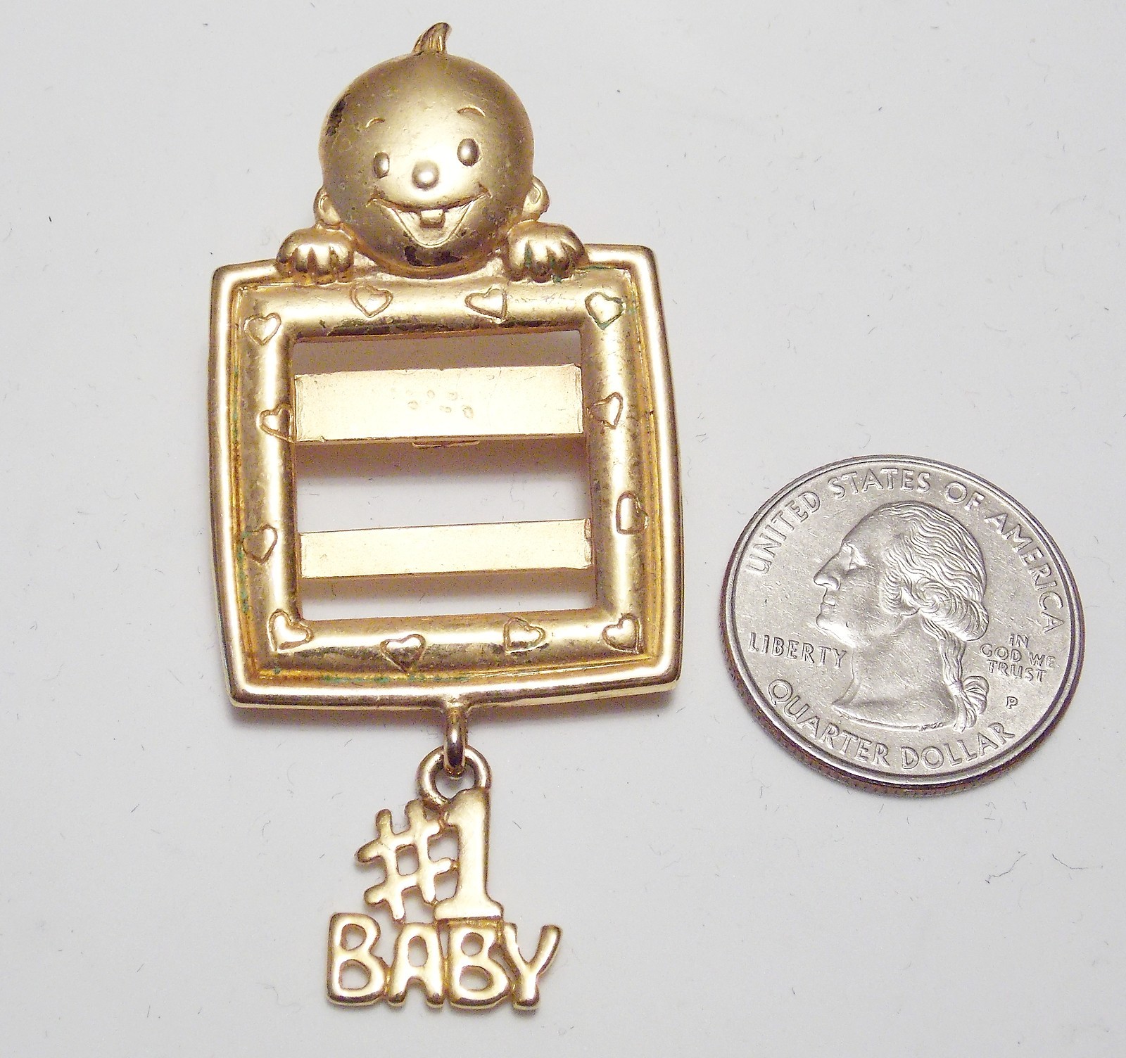 Vintage Signed JJ Pin/Brooch, Whimsical Photo Frame w/1 Baby Charm