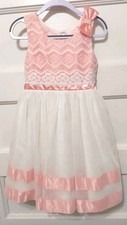 Jona Michelle Girl's Size 5 Pink White Tulle Pearls Embroidered Dressy Dress
