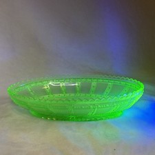 Uranium Glass Vintage Imperial Crystal Celery Dish c.1930 Beaded Block Pattern