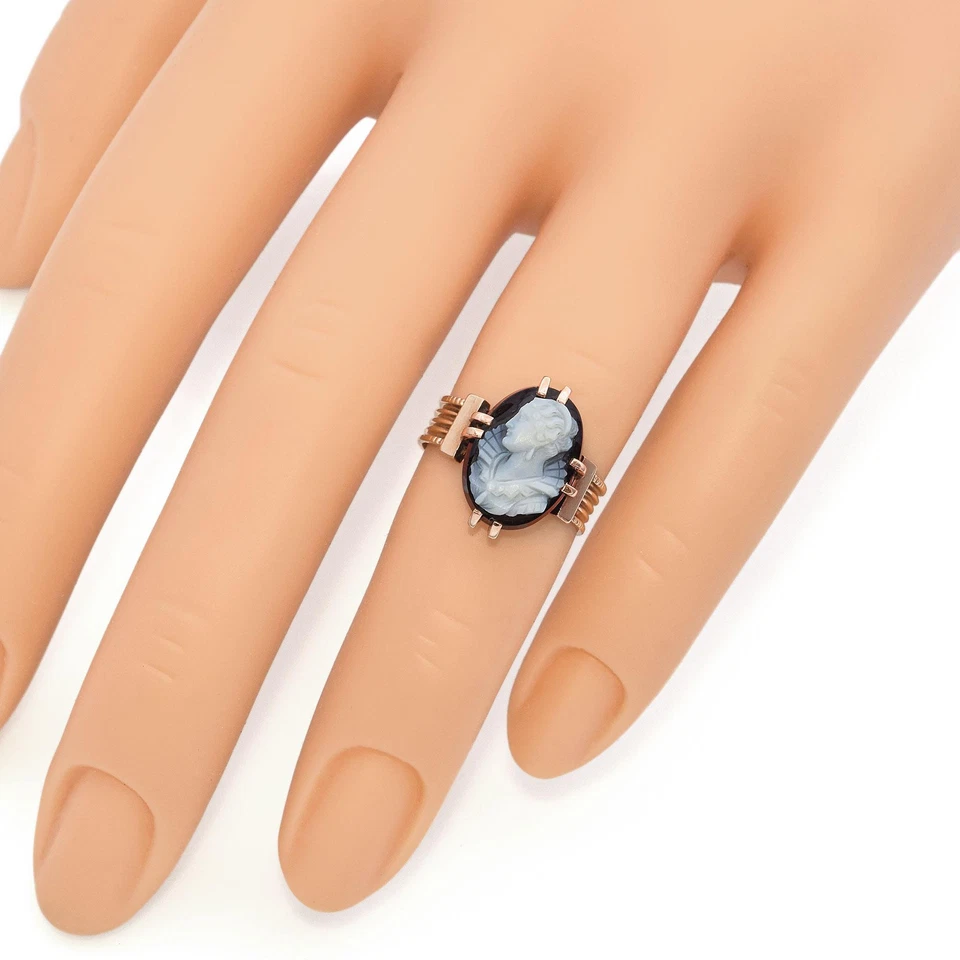 Антикварное викторианское золотое кольцо с камеей из твердого камня - Изображение 2 из 4