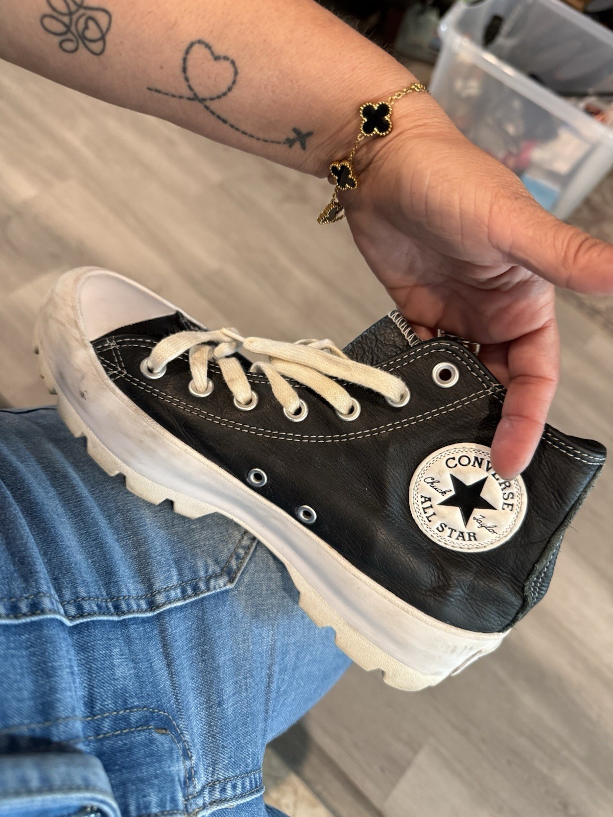 Converse All Star Black Leather High Top Men's Sneakers US Size 8