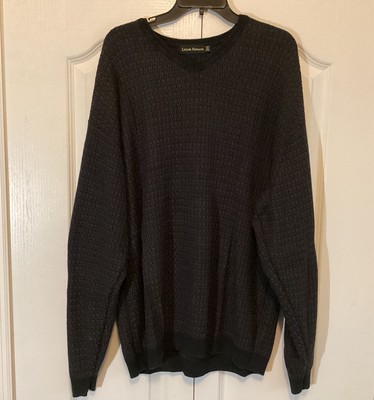 Lenor Romano V Neck Cotton Silk Black & Gray Sweater Tall 2XL USA