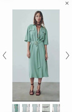 ZARA Womens Green Solid Shirt Dress XS Midi S...