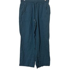 Athleta Teal Blue Retreat 100 Linen Wide Leg High Rise Pants Womens 8