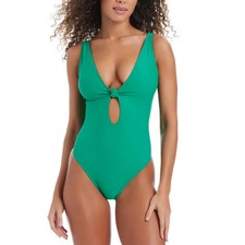 Bar III Women's Summer Solids Knot-Front One-Piece Swimsuit - Green Rush - Large