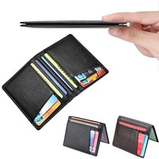 Slim Thin Leather Wallet Credit Card Driver's License Holder Bifold 2 ID Window