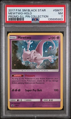 2017 POKEMON SM PROMO SHINING LEGENDS PIN COLLECTION MEWTWO-HOLO PSA 7