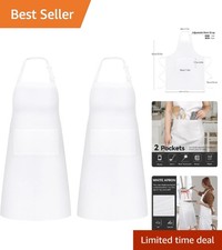 Chef-Quality White Aprons with Pockets - 2 Pack, 33.5'' x 27'' for All Occasions