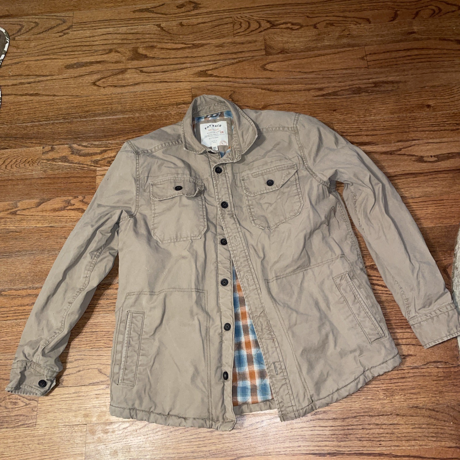 Fat Face Military Quilted Liner Jacket Size XL Tan Khaki Utility Chore Barn Work