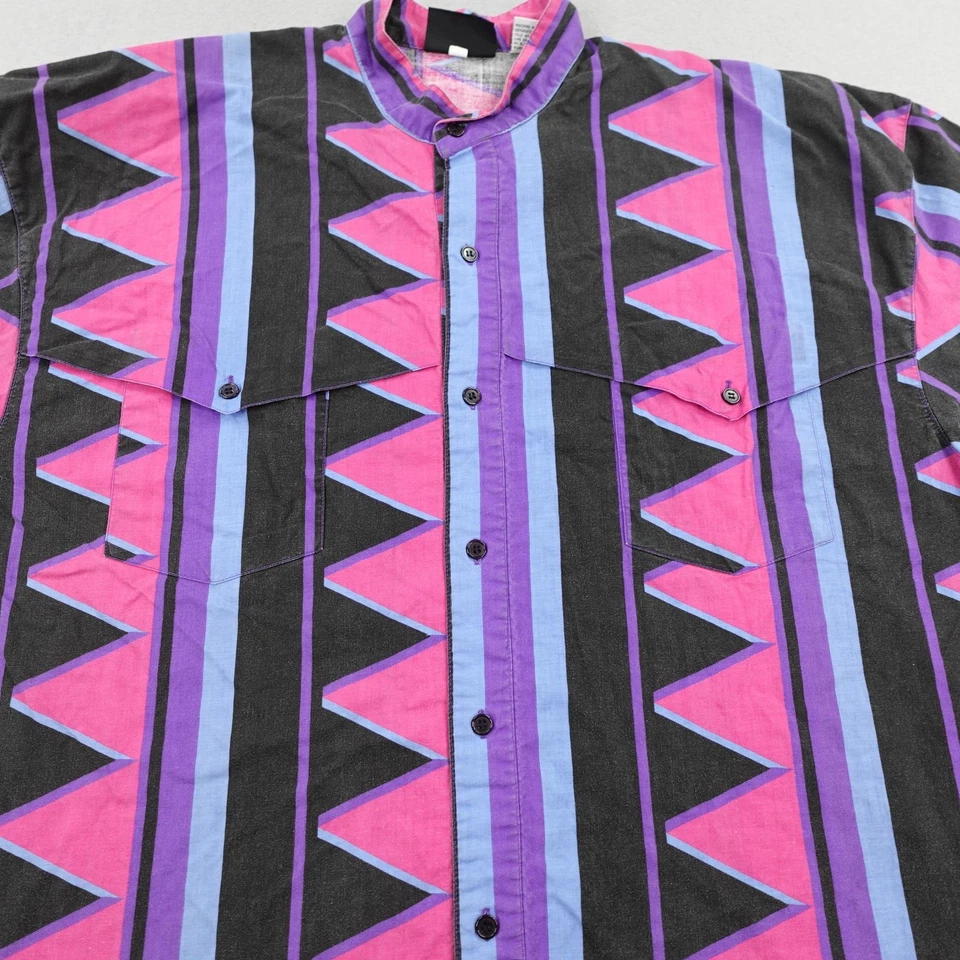 Vintage Western Signatures Shirt Mens XL Pink Black Southwestern Aztec Eds West - Image 3 of 4