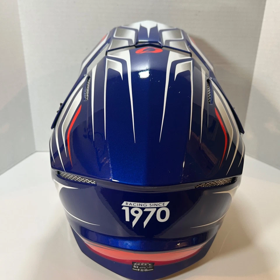 Casco de motocicleta vertical O’Neal modelo # 3 SRS V.23 azul/blanco tamaño adulto: mediano Foto 4 de 4