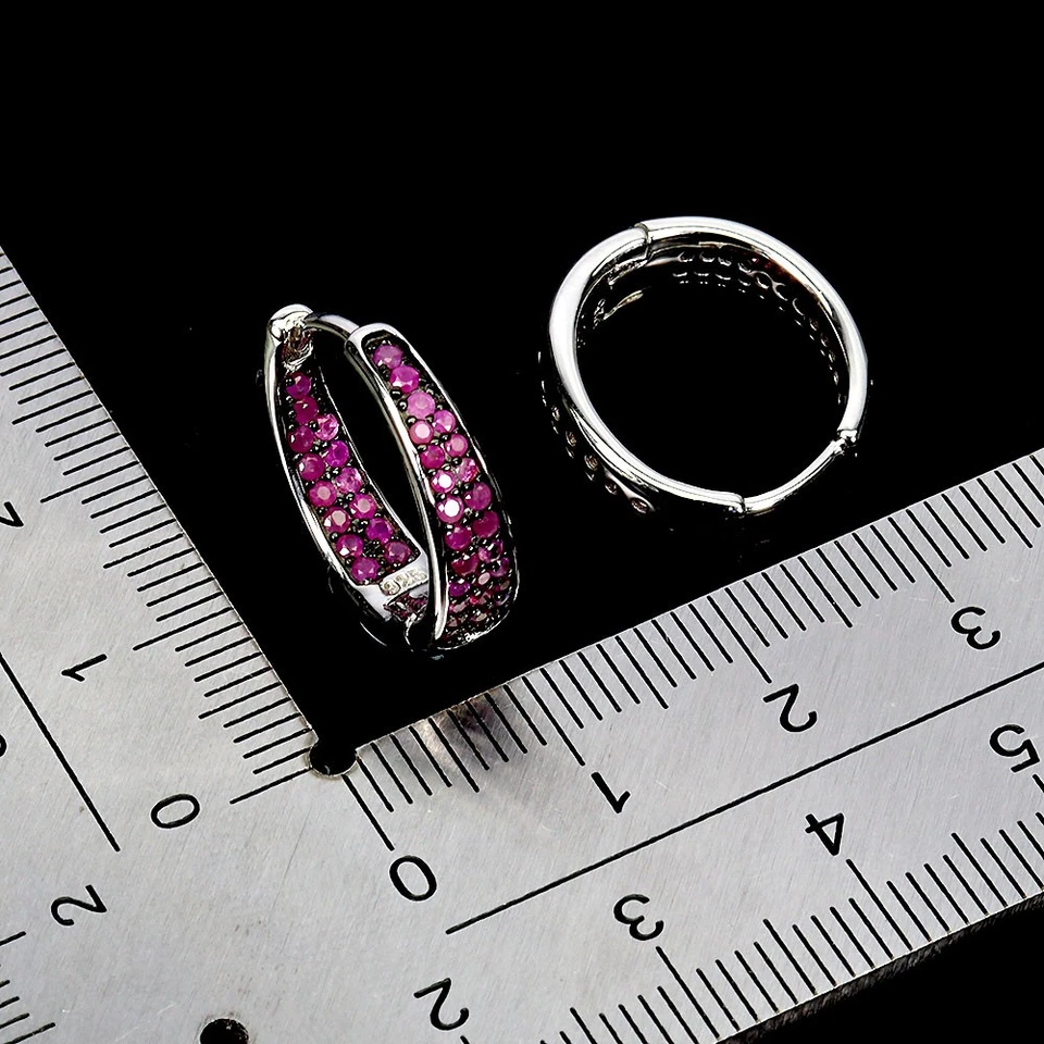 925 Sterling Silver Earrings Pink Sapphire Round Diamond Cut Gemstone Jewelry - Image 3 of 4