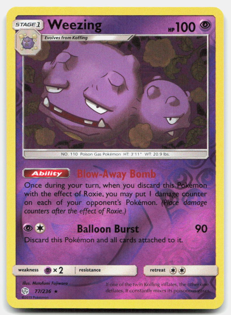 Cosmic Eclipse Weezing 77/236 NM Pokemon Reverse Holo Rare Tcg Card