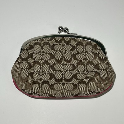 Vintage Y2K Coach Pink Kiss Lock Coin Purse Signature Logo Brown