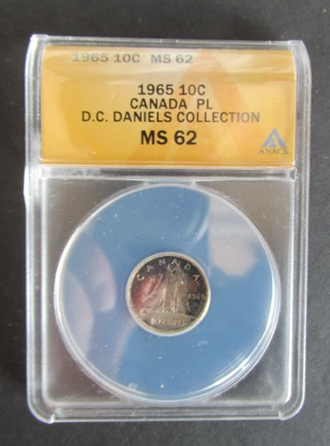 1965 SILVER 10 CENTS ANACS GRADED MS62 CANADIAN DIME