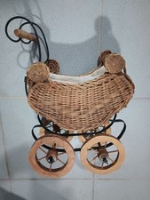 Wicker And Wood Vintage Large Doll Baby Buggy