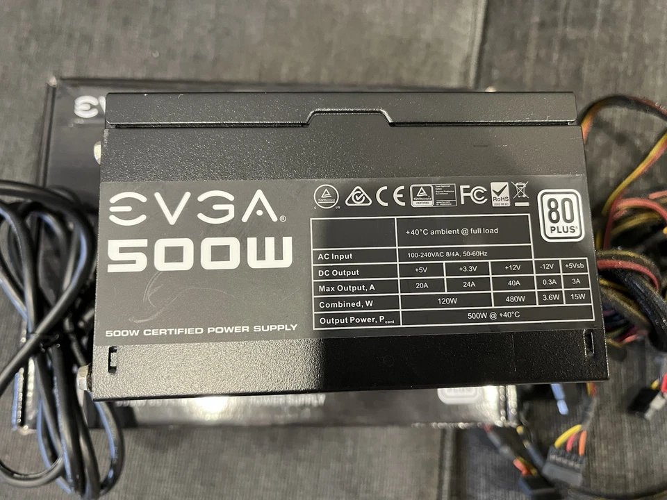 EVGA 500 W1 500W 80Plus Power Supply Unit 100-W1-0500-KR with Power Cable & Box - Image 4 of 4