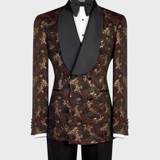 Paisley Floral Men Suits 2pcs Double Breasted Regular Fit Wedding Groom Tuxedos