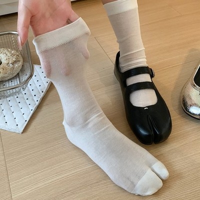 6 Pairs Tabi Socks Women Silk Blend Breathable Mid Calf Summer Casual Socks