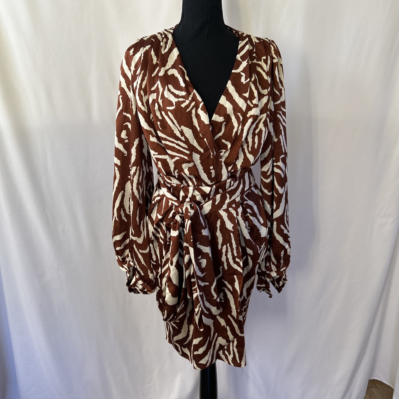 Fashion Nova Women’s Zebra Print Mini Dress In Brown Size Large