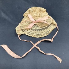 Antique Handmade Lace Doll Mob Cap Bonnet Ribbon