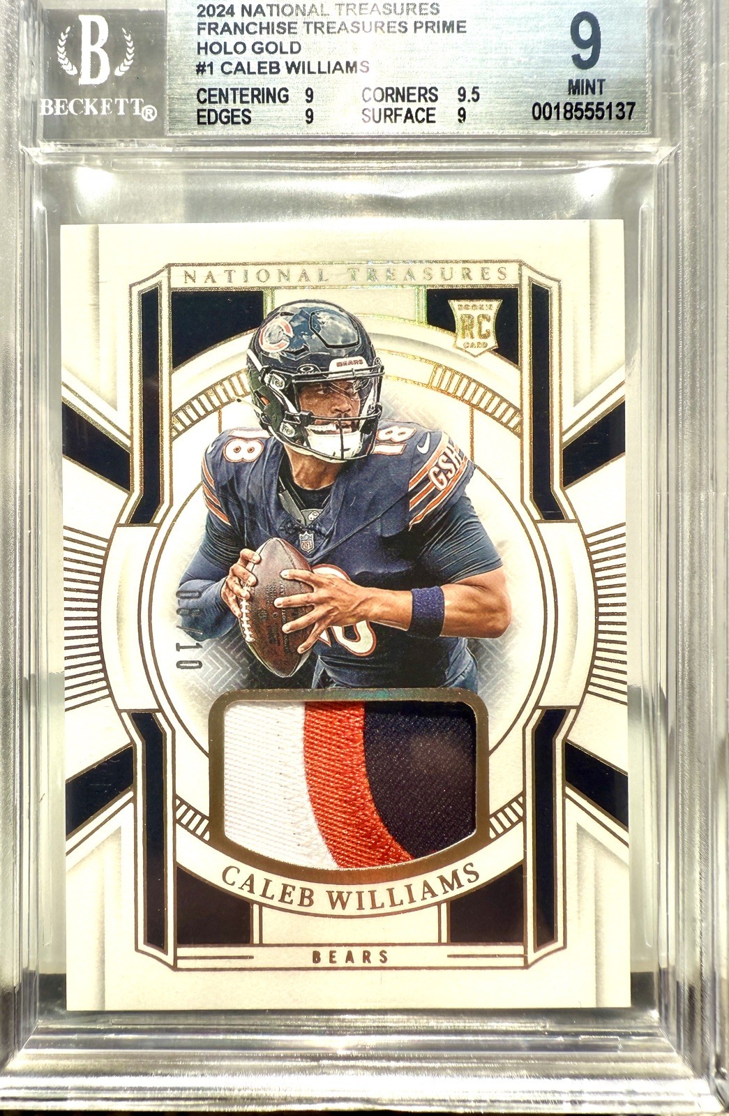 Caleb Williams Panini National Treasures Franchise Treasures Relics #CWS Prime Holo Gold