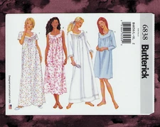 Misses Petite Nightgowns Sewing Pattern~Diamond Neck (Size L, XL) Butterick 6838