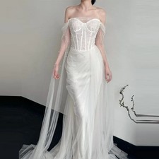 Elegant Tulle Wedding Dress Off Shoulder Pearl Sweetheart Bridal Gown Customized