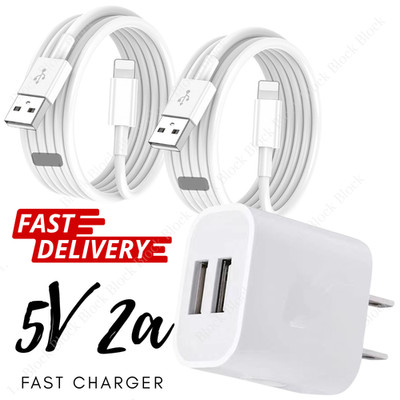 USB Fast Charger Block Dual Port Power Adapter Cube For iPhone 14 13 12 11 8 7 6