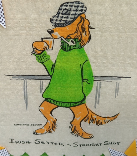Vtg Constance Depler Framed Barhound Napkins IRISH SETTER STRAIGHT SHOT Pipe Cap - Picture 4 of 8