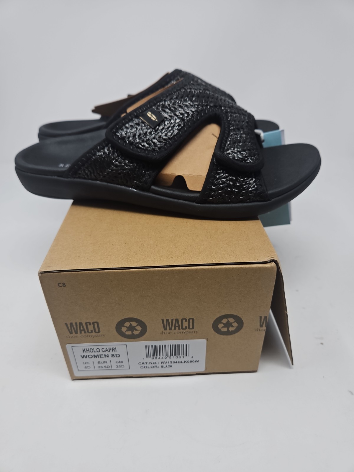 Revitalign Orthotic Adjustable Raffia Sandals, Kholo Capri Style In Black, Size