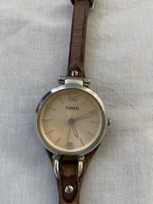 Fossil Classic Women's Analog Gold-Tone Watch Brown Leather Strap needs battery