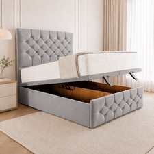 Image of Ottoman Gas Lift Storage Bed Chesterfield Upholstered Double King Size