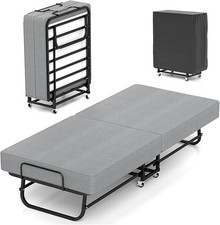 Portable Folding Bed Guest Bed with Mattress Foldable Roll Away Bed on Wheels