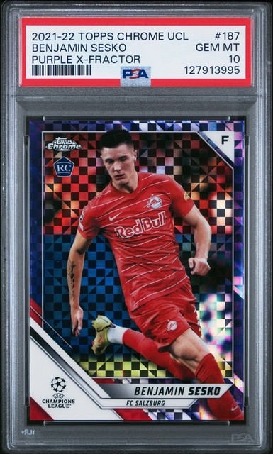 2021 TOPPS CHROME CHAMPIONS LEAGUE PURPLE X-FRACTOR BENJAMIN SESKO 3/3 PSA 10