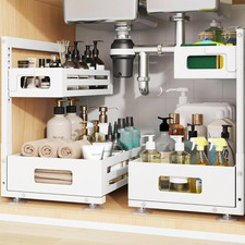2 Pack under Sink Organizer,Pull Out Cabinet Organizer with Smooth Cylindrical R