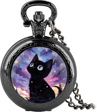 Vintage Pocket Watch Graphic Design Quartz Pendant Necklace Chain Christmas Gift