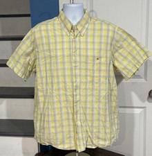 Lacoste Men's Size Extra Large XL Yellow Plaid Short Sleeve Button-Down Shirt