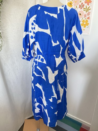 Variety Hour Cooktown Orchid Market Dress XL Linen Blue White Floral 3/4 Sleeves - Bild 8 von 9